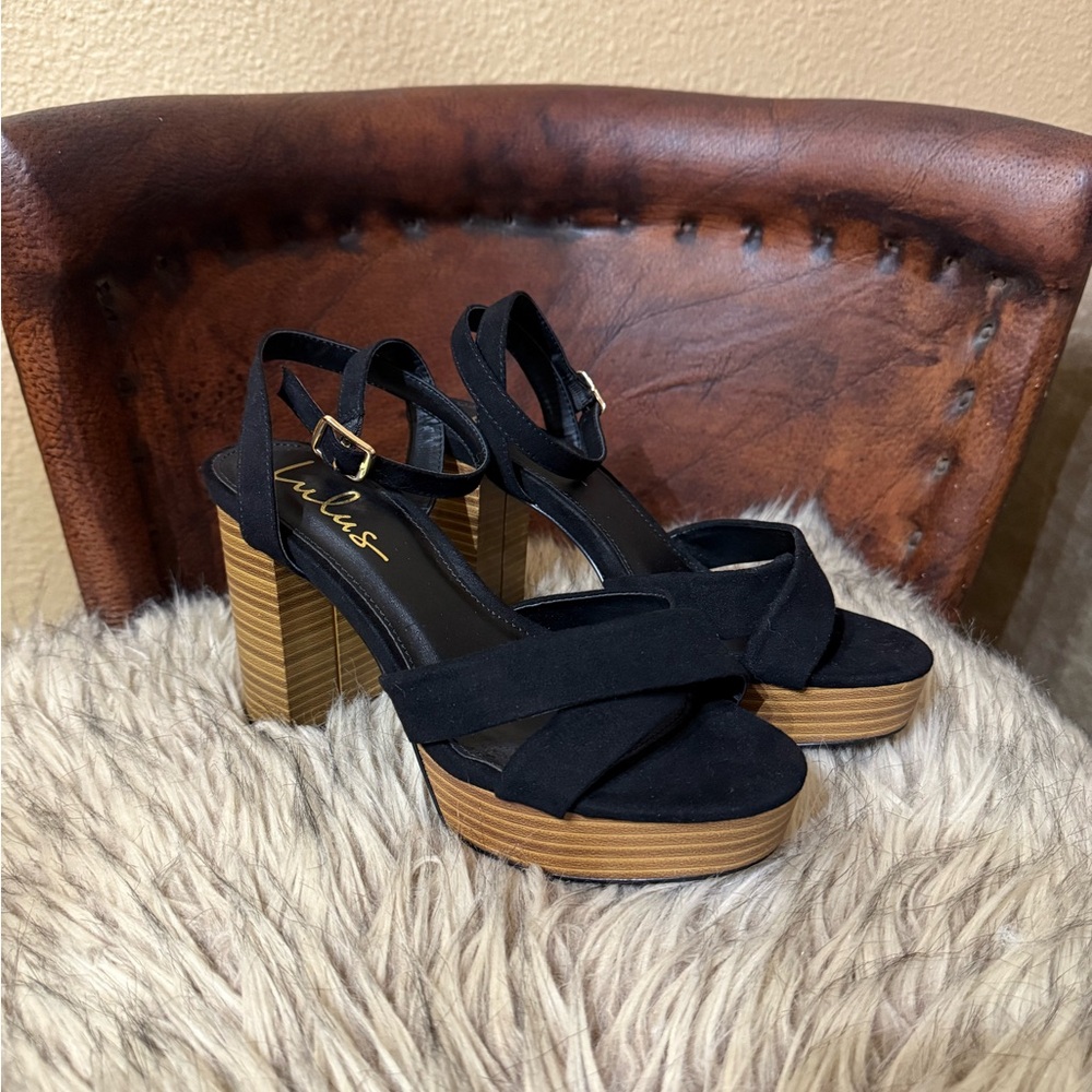 Lulu's Black and Tan Platform Heels